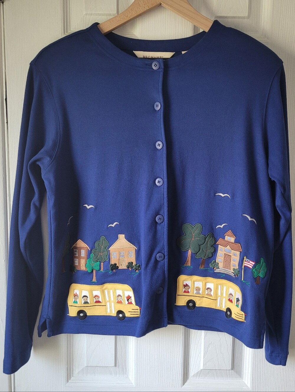 Bechamel School Bus Embroidered Cardigan Teacher Relaxed  Small Vintage 90s